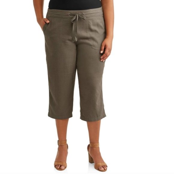 Linen Blend Olive Drawstring Crop Pants 1X - Picture 8 of 8